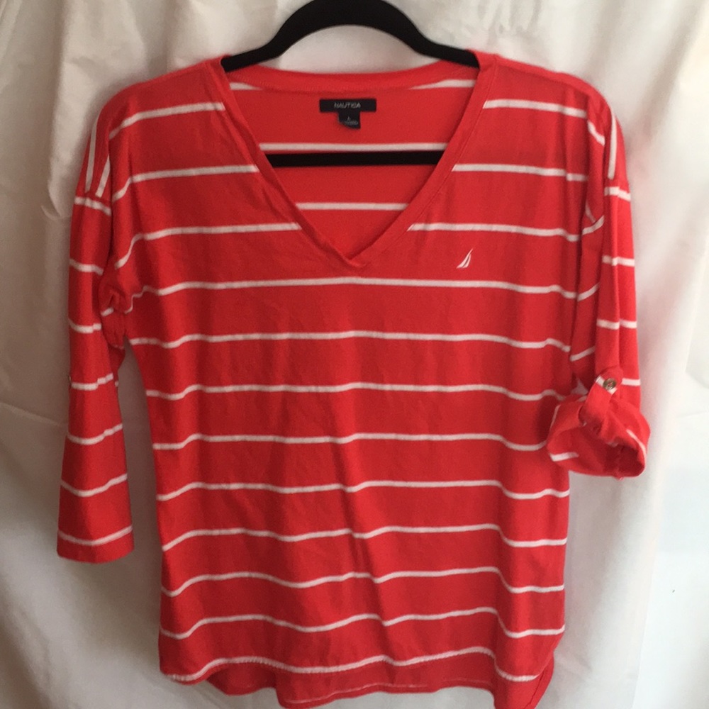 Nautica red white striped top